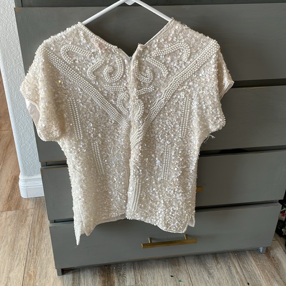 Vintage silk iridescent , beaded sequence, top size small - Picture 4 of 6
